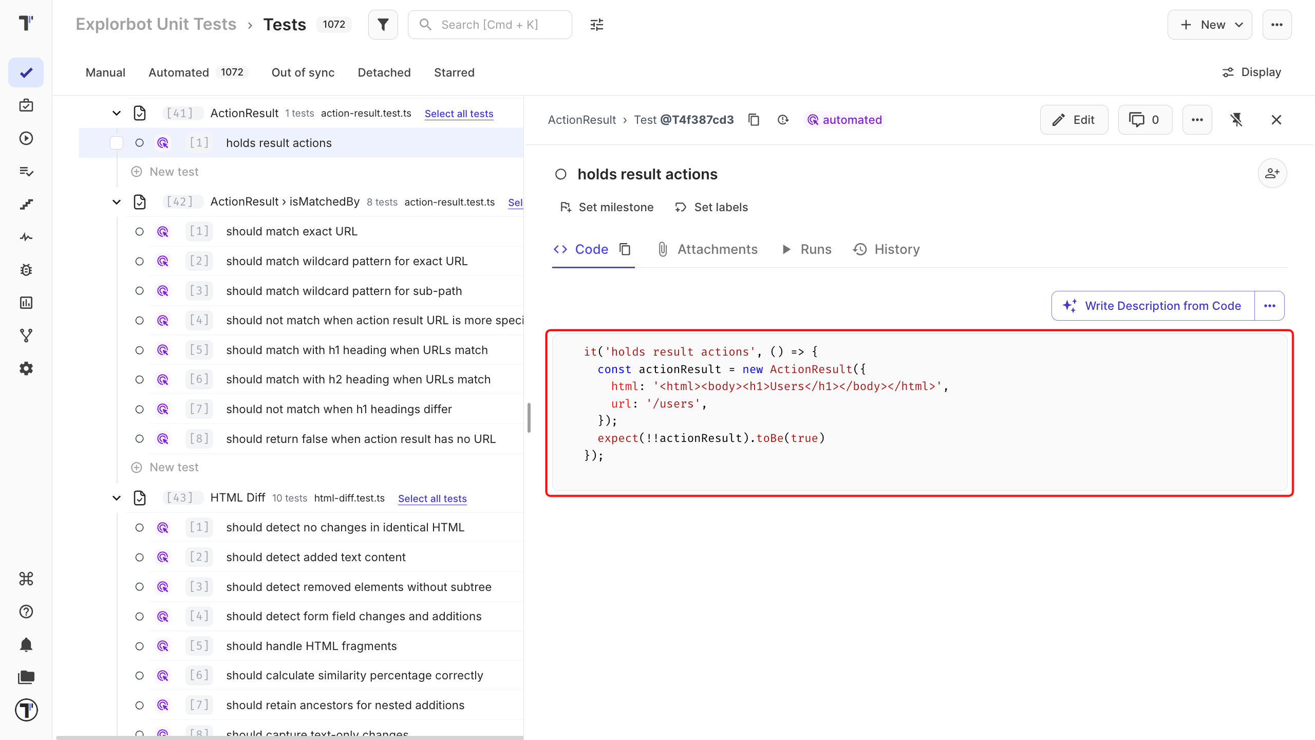 Testomat.io - Imported test in the Tests section in Testomat.io
